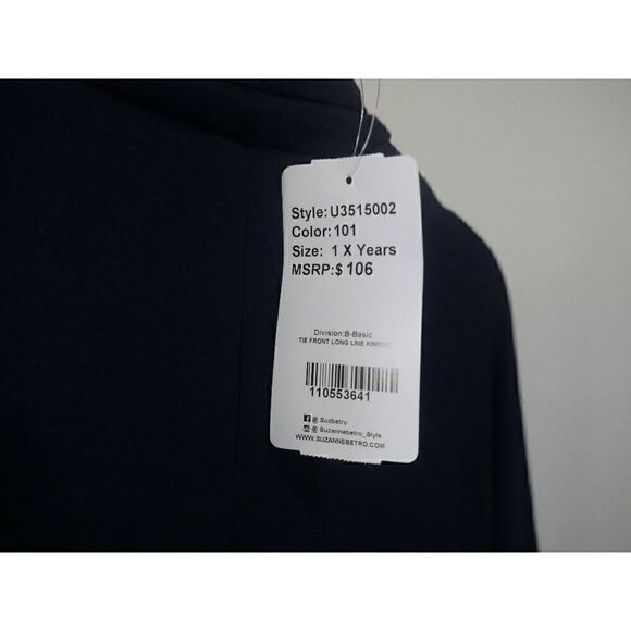 Simple By Suzanne Betro Navy Tie-Front Longline Kimono 1X - Picture 4 of 7